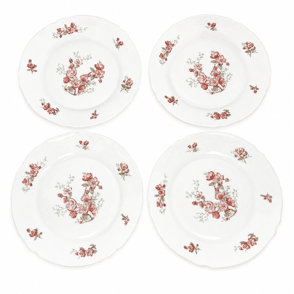 Lot 5 Vintage Arcopal France Florentine Cherry Blossom 10" Dinner Plates Milk Gl